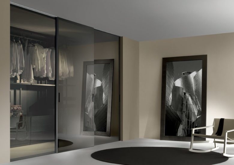 Sliding glass door for closet and walk-in wardrobe