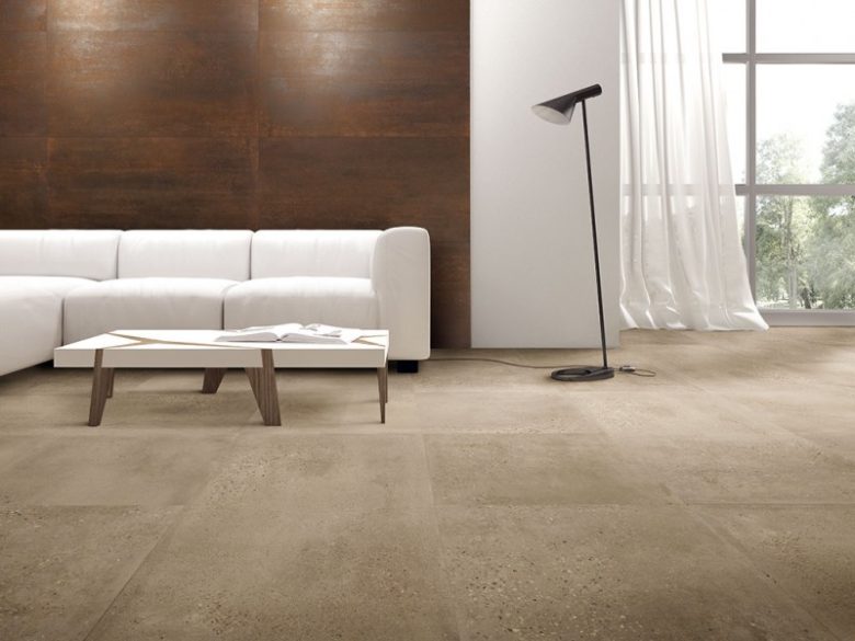 Rivestimento-effetto-metallo_Pavimento-effetto-cemento_Ceramica-Fioranese_Oxyde_Rame_Concrete-Beige