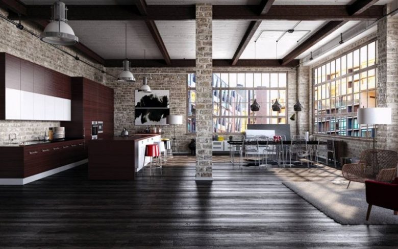 cucina-stile-industriale-vista-città