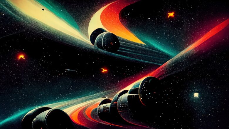 Retro,Futuristic,,Space,Wallpaper.,4k,Vintage,Background,,Colorful,Vintage,Abstract
