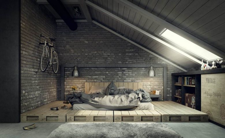 arredare-sottotetto-camera-letto-industriale