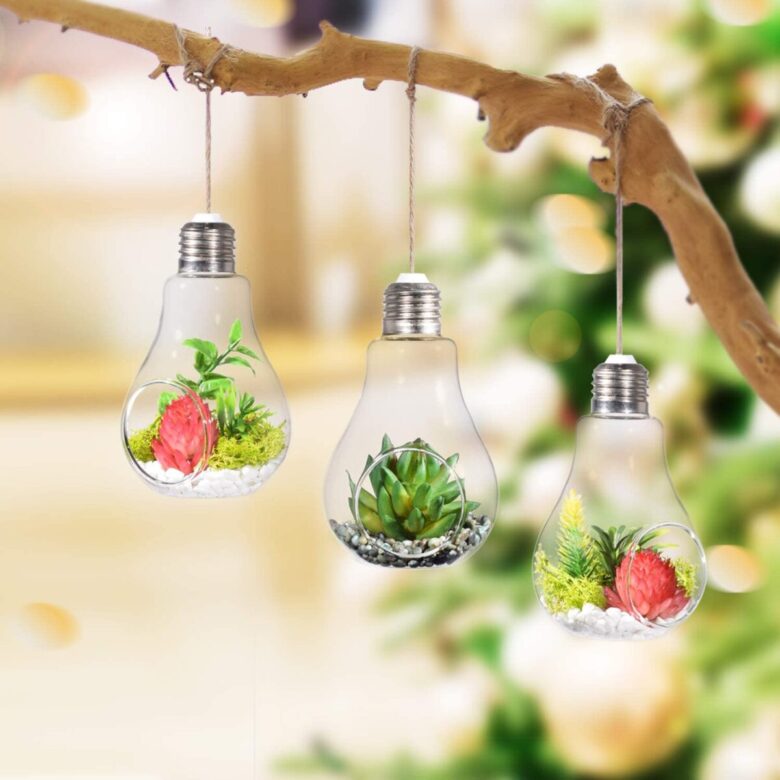 10 lampadine diventano originali vasi sospesi che danno un tocco di colore