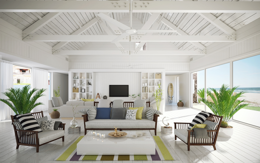 Particolare del salotto di una casa al mare moderna. Particolare del salotto di una casa al mare moderna.