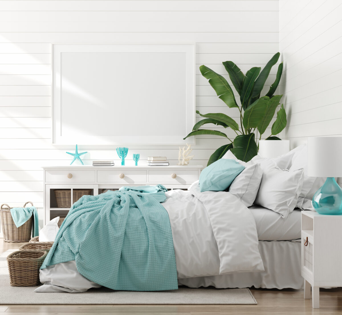 Particolare di una camera da letto di una casa al mare moderna. Particolare di una camera da letto di una casa al mare moderna.