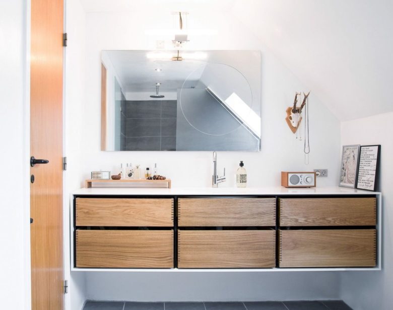 minimalist bathroom furniture design white corian sink wood Lovely Corian and Oak wood goes well to her Here we ve used Corian as