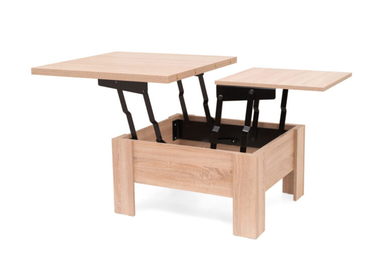 A,Wooden,Transformable,Table.,Isolated,On,White,Background.,Intermediate,State