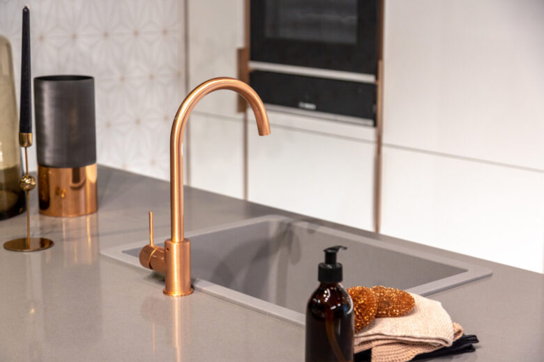 Copper,Tap,In,Modern,Grey,Kitchen,Interior