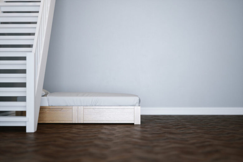 Kid,Bed,In,New,Child,Room,Under,Wooden,Stairs,3d