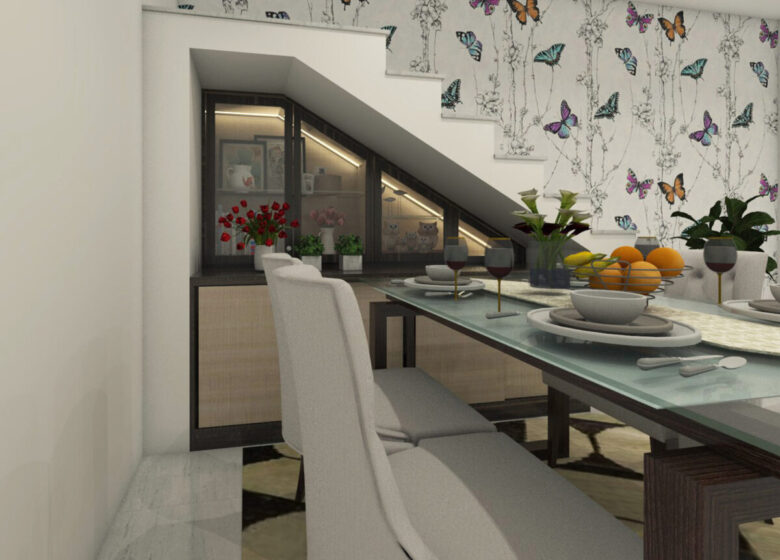 3d,Rendering,,3d,Illustration,-,Dining,Table,Idea,Beside,Under
