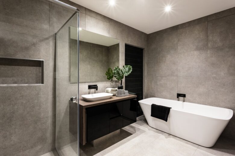 Modern,Bathroom,With,A,Shower,Area,And,Bath,Tub,Including