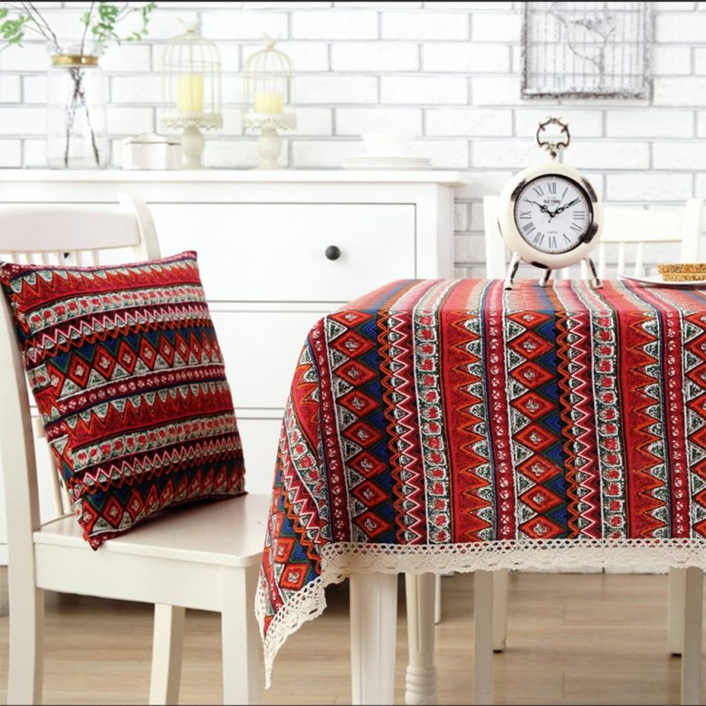apparecchiare-tavola-stile bohemien-tovaglia-cotone