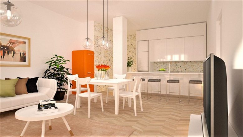 cucina-arancione-frigorifero