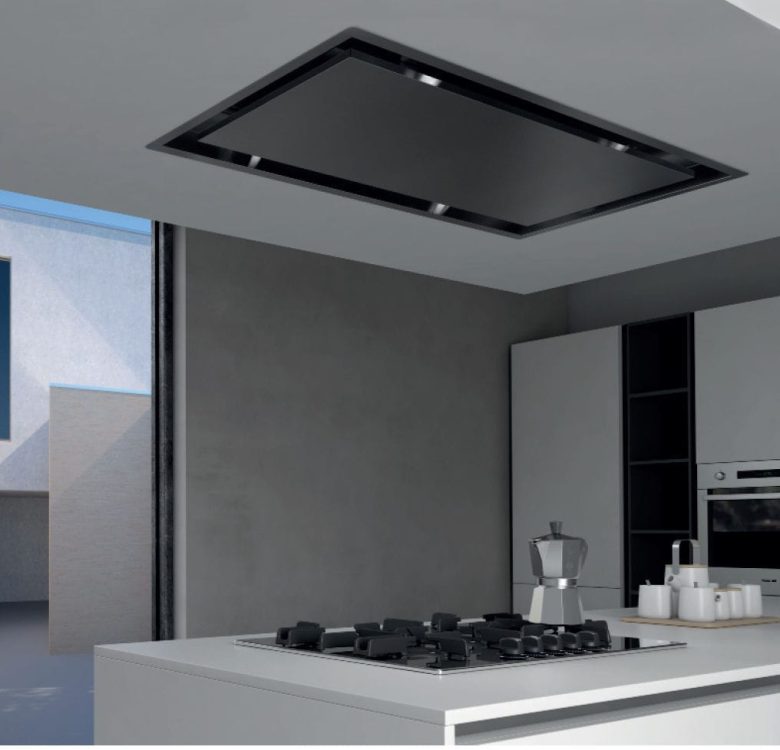 Ceiling-mounted extractor hood / with built-in lighting