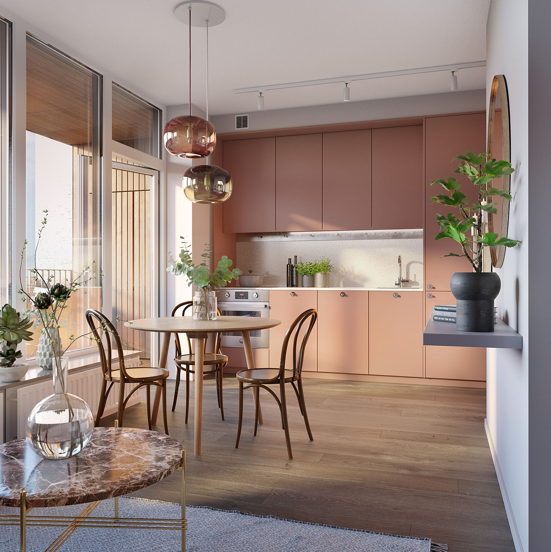 arredare-cucina-rosa-scandinavian