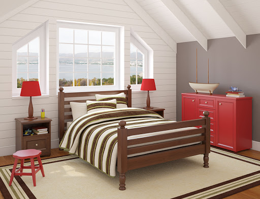 Playroom interior. 3d render. Photo behind the window was made by me.