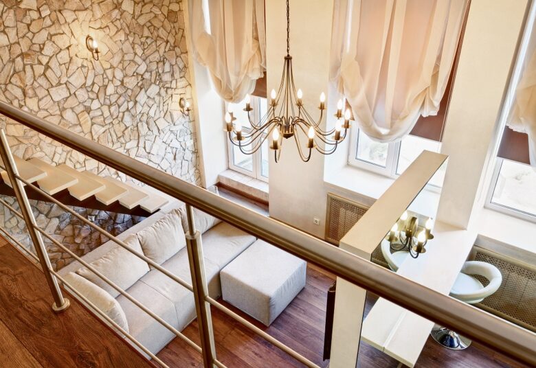 Modern,Art,Nouveau,Style,Two-high,Living-room,Interior,With,Staircase,,Top