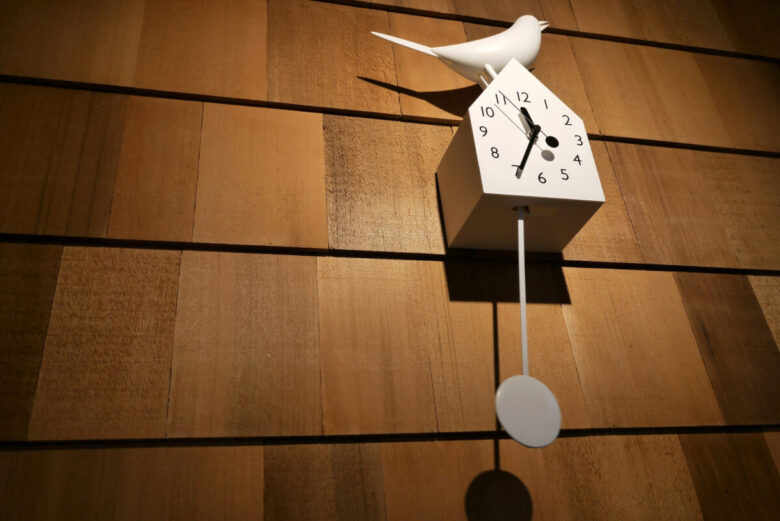 White,Bird,Clock,On,Wooden,Wall