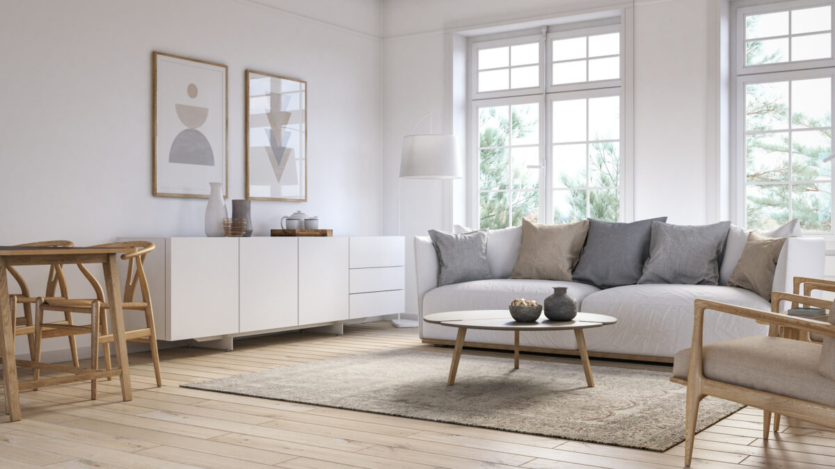 Modern scandinavian living room interior – 3d render
