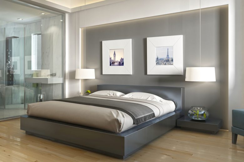 Modern hotel room contemporary style with elements of art Deco.