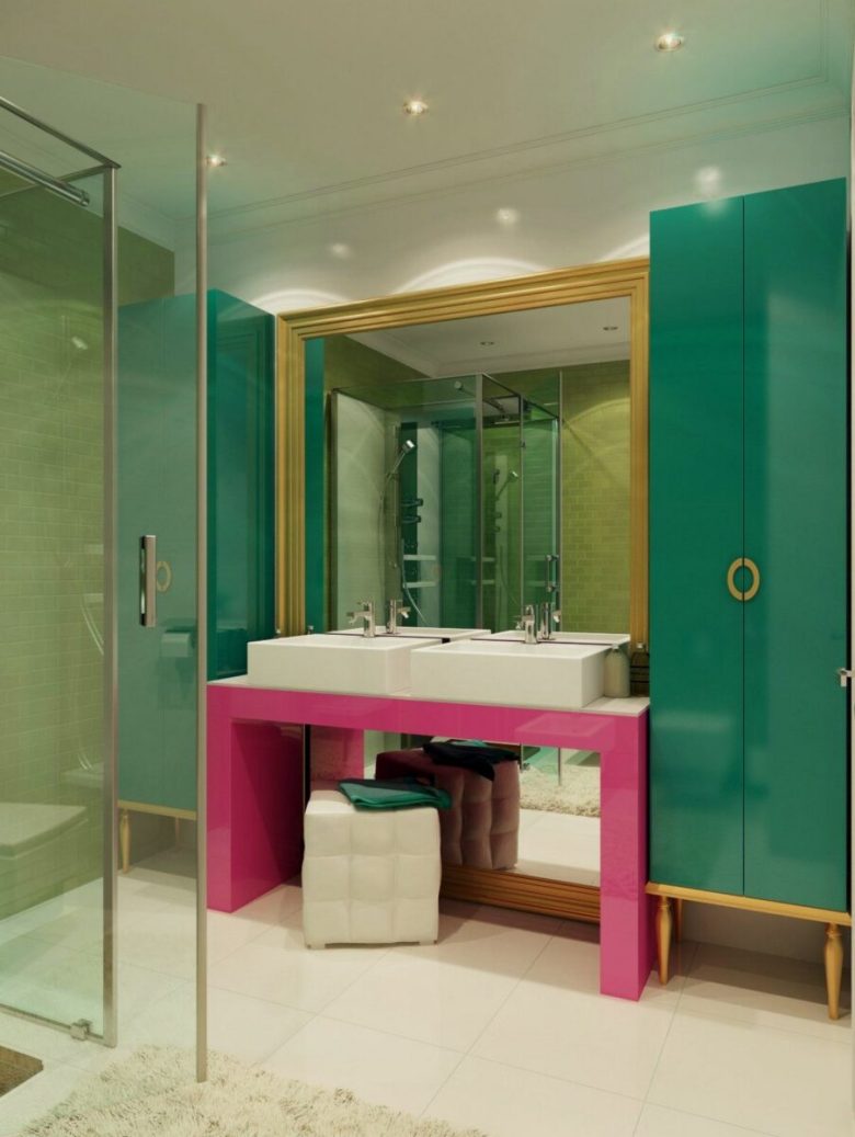 bagno-verde-smeraldo-rosa-e-oro