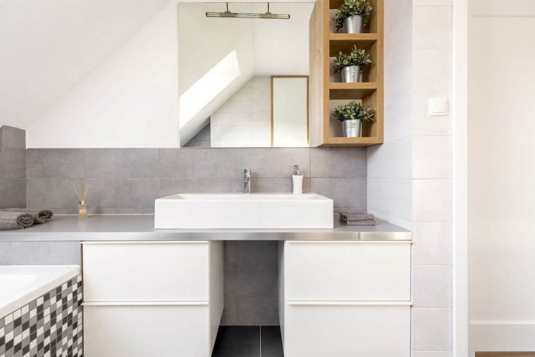 Bathroom with white cabinets