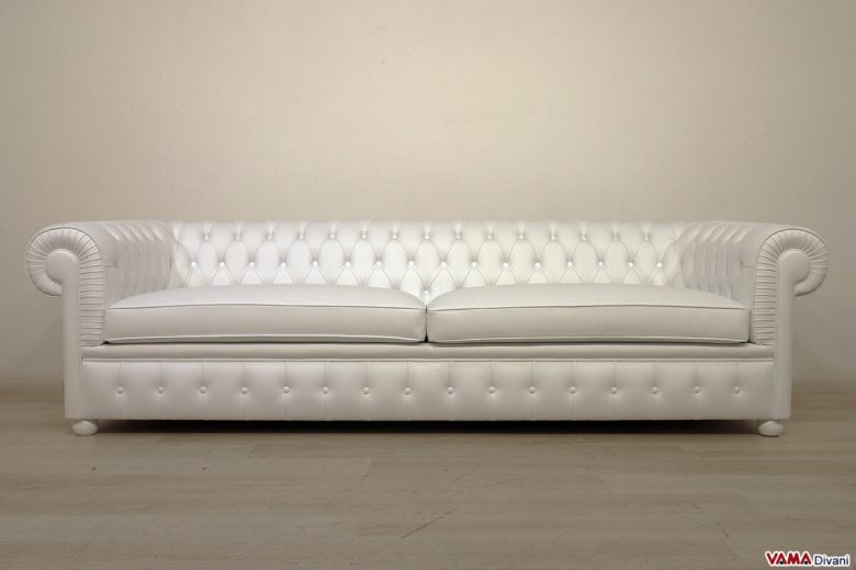 Divano Chesterone bianco in pelle