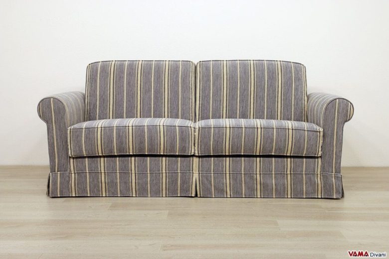 Divano letto matrimoniale classico in tessuto a righe