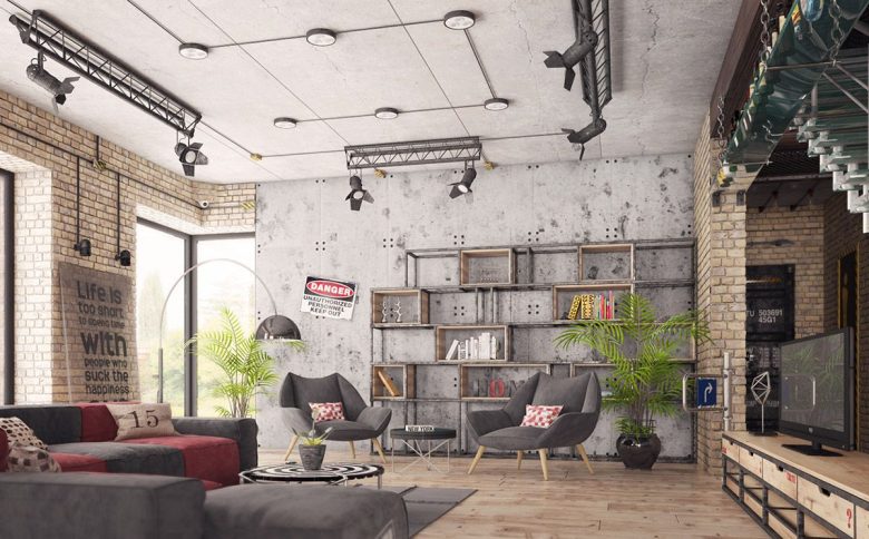 Stile-industrial-chic-arredare-il-soggiorno-7