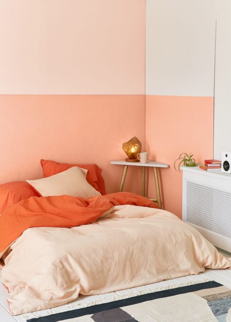 coral color bedroom decor - Color blocked walls preferably just two colors