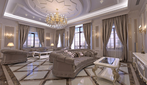 Living Room interior design in elegant Classic style in the privat residence