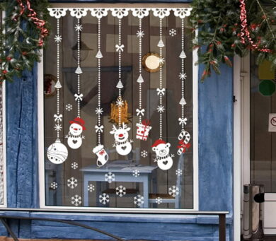 Adesivi Natalizi Per Finestre - 8 Fogli Con Fiocchi Di Neve, Babbo Natale, Alci E Pupazzi Di Neve, Removibili