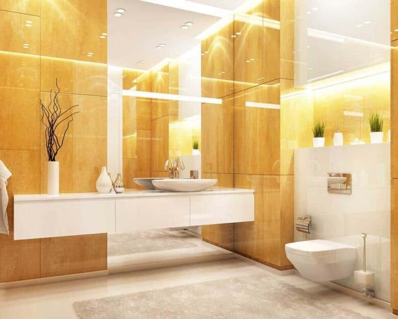 Bagno pareti color ambra