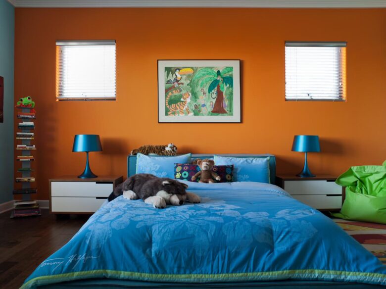 Camera da letto pareti color ambra