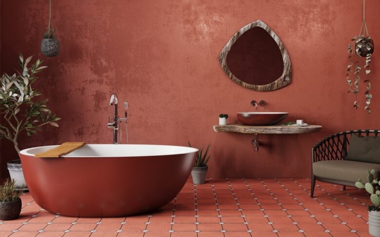 Pareti bagno color rosso
