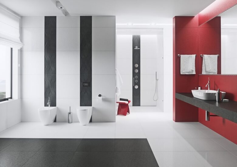 Pareti bagno color rosso