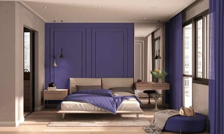 Camera da letto pareti viola