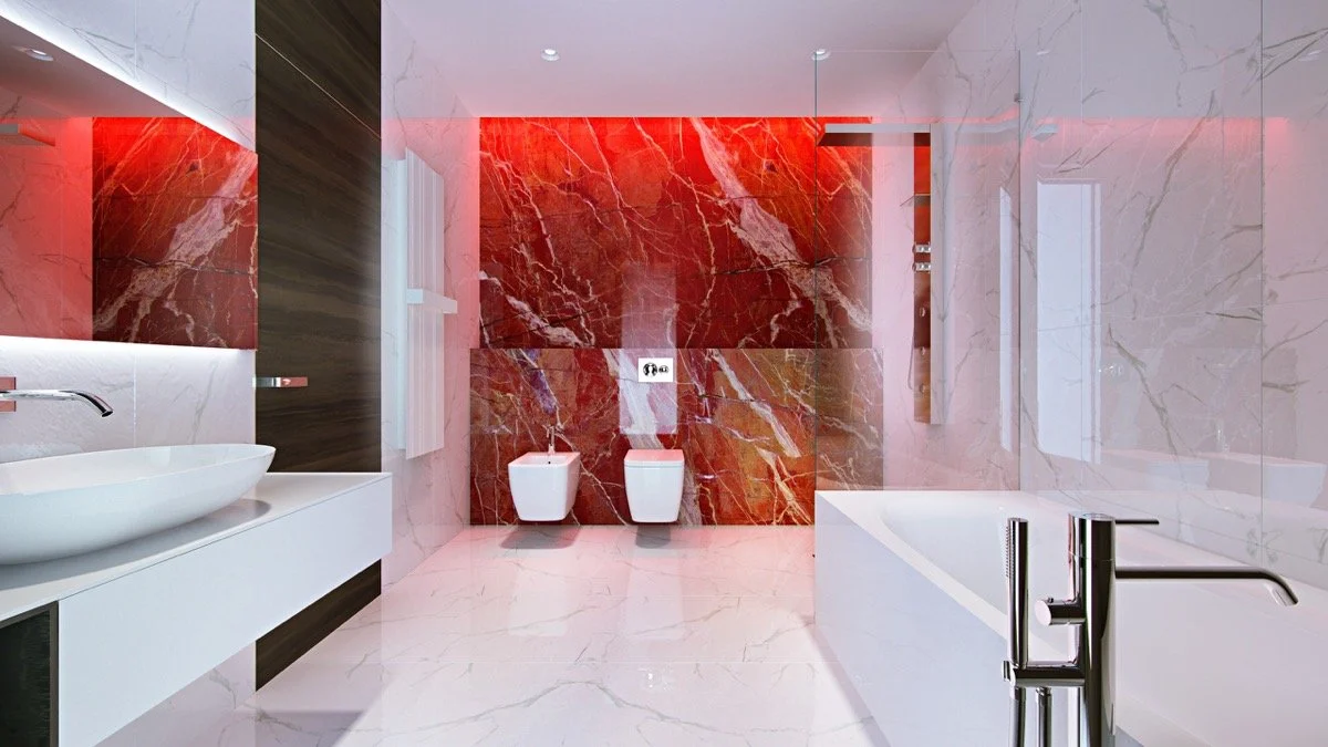 Pareti color cremisi bagno