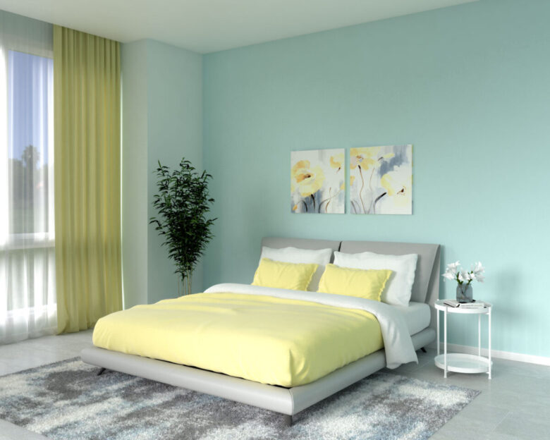 Pareti color ciano camera da letto