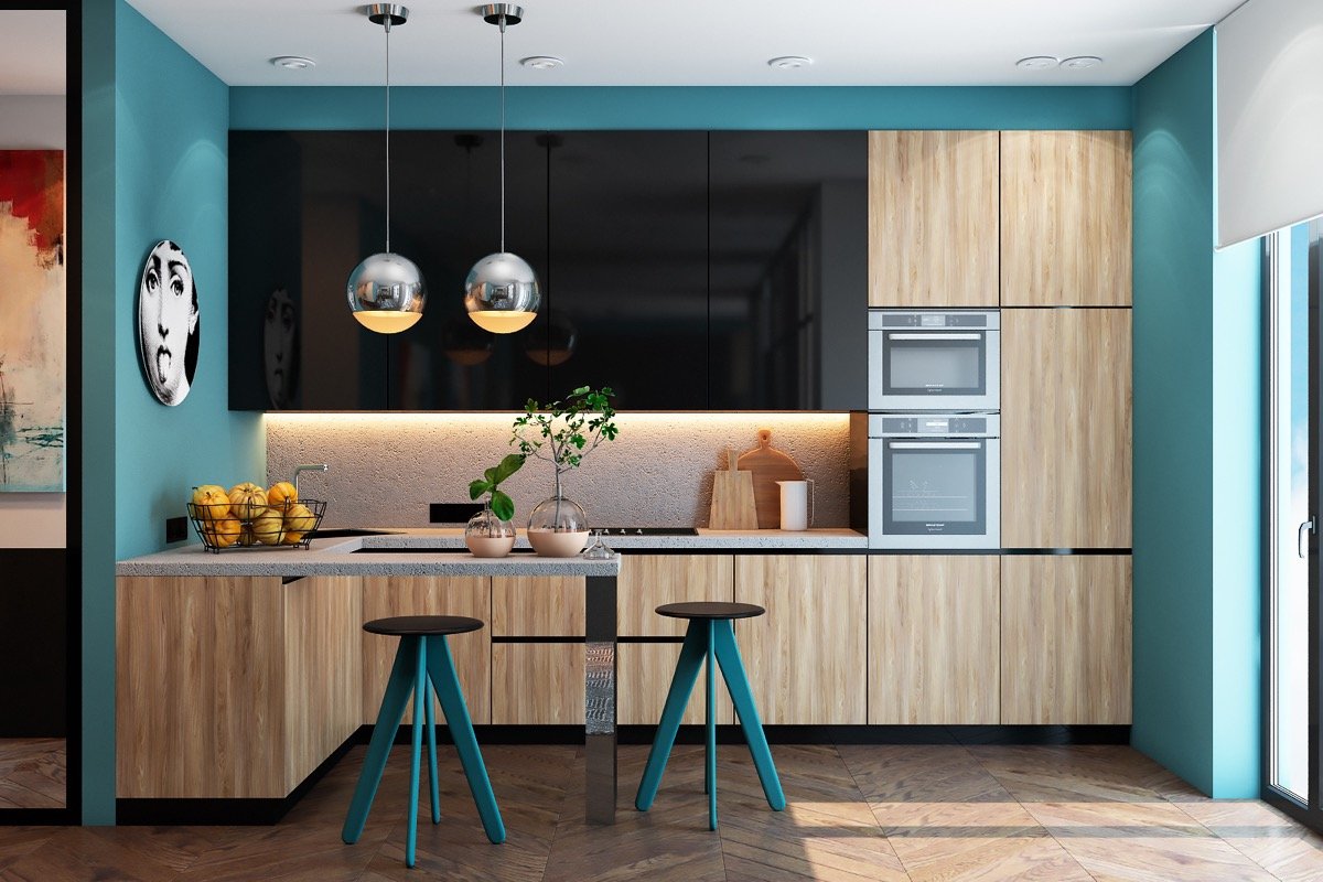 Pareti color ciano cucina