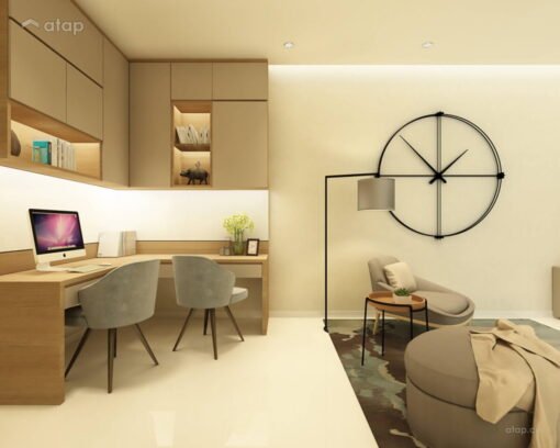 Soggiorno scandinavo con angolo studio