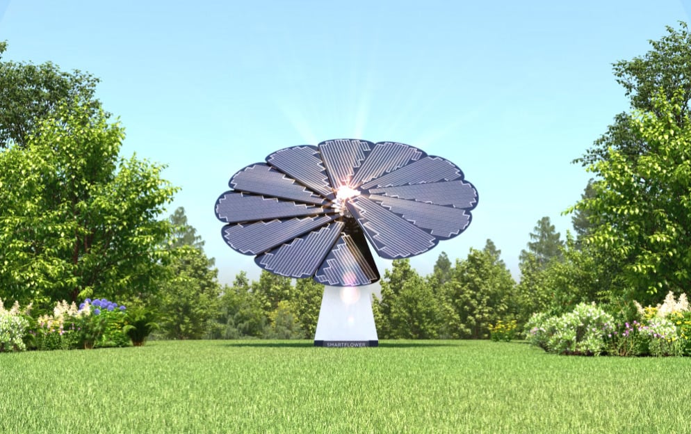 Smartflower, il fiore fotovoltaico che segue il sole e immagazzina energia solare Smartflower, il fiore fotovoltaico che segue il sole e immagazzina energia solare
