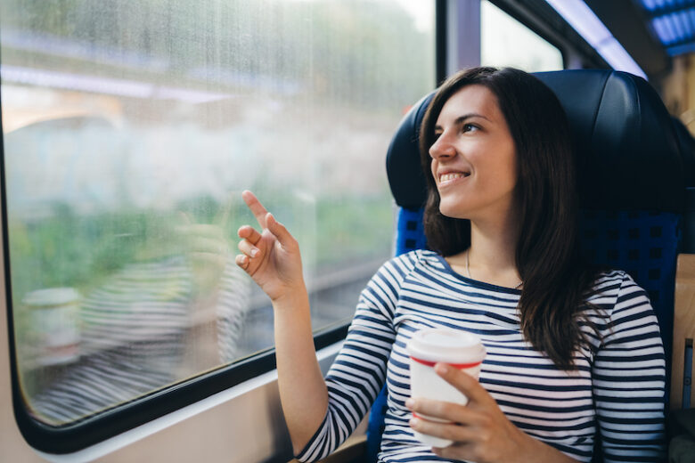 Looking through window on a train ride