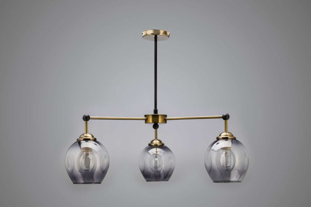 Lampadario triplo con bolle di vetro Lampadario triplo con bolle di vetro