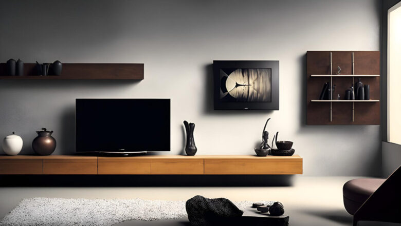 living-room-with-tv-wall-mounted-tv-with-clock-it