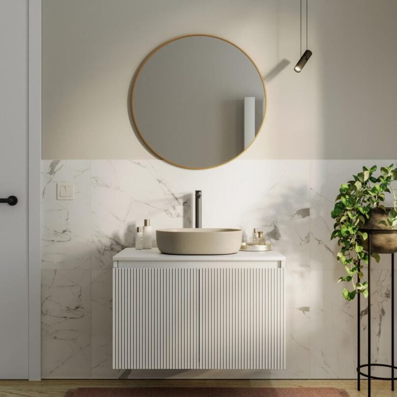 Mobile bagno sospeso con ante specchio Nerk di Deghi