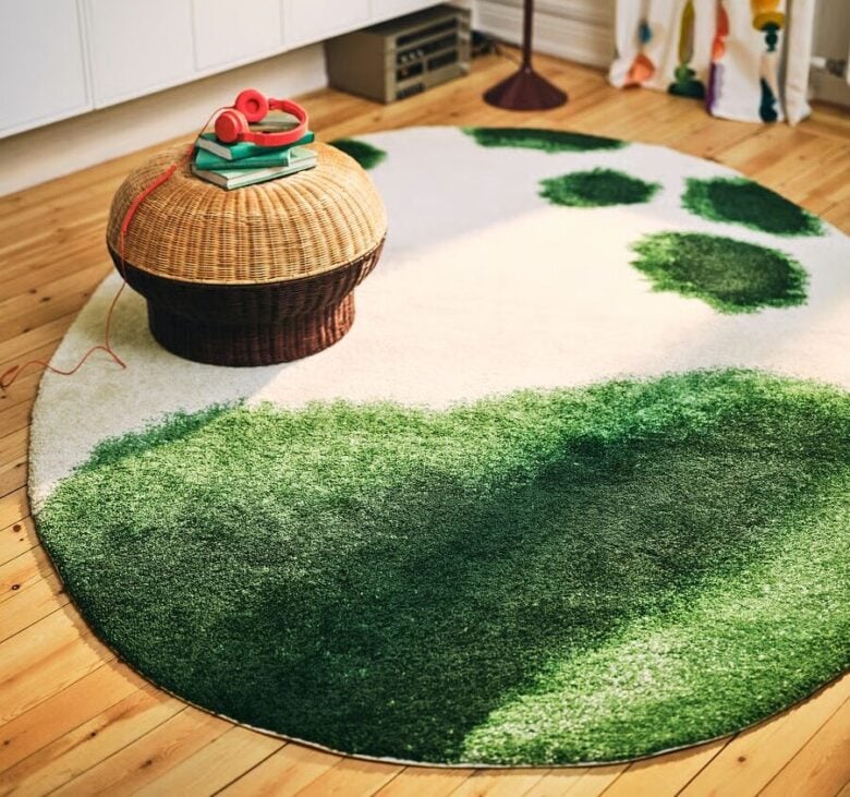 tappeto-pelo-corto-ovale-verde-bianco-sporco